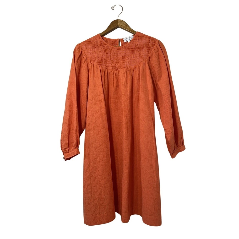 Sindiso‎ Khumalo & Other Stories Orange Smocked Cotton Linen Dress US 8 Pockets
